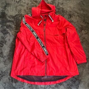 Tommy Hilfiger Women’s XL Red Long Anorak Windbreaker Logo Tape